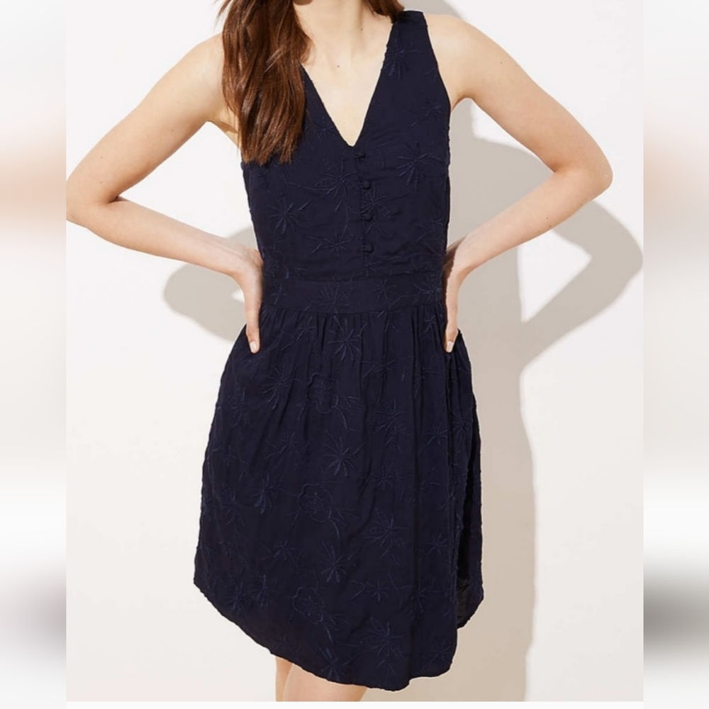 Loft Embroidered Flowers Flare Cocktail Dress